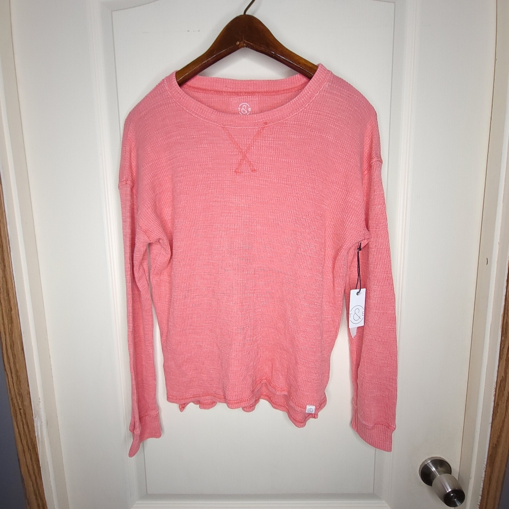 Treasure & Bond Girl's XL 14/16 Coral Waffle Knit Thermal Long Sleeves Top